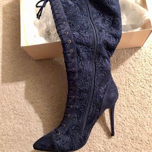 Navy blue knee length boots